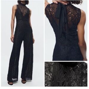 ZARA Collection Lace Mixed Jumpsuit Black